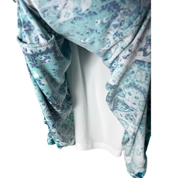 Calvin Klein Womens Blue Green Print V Neck Faux Wrap Sheath Dress Sz 18 W New - Picture 8 of 10